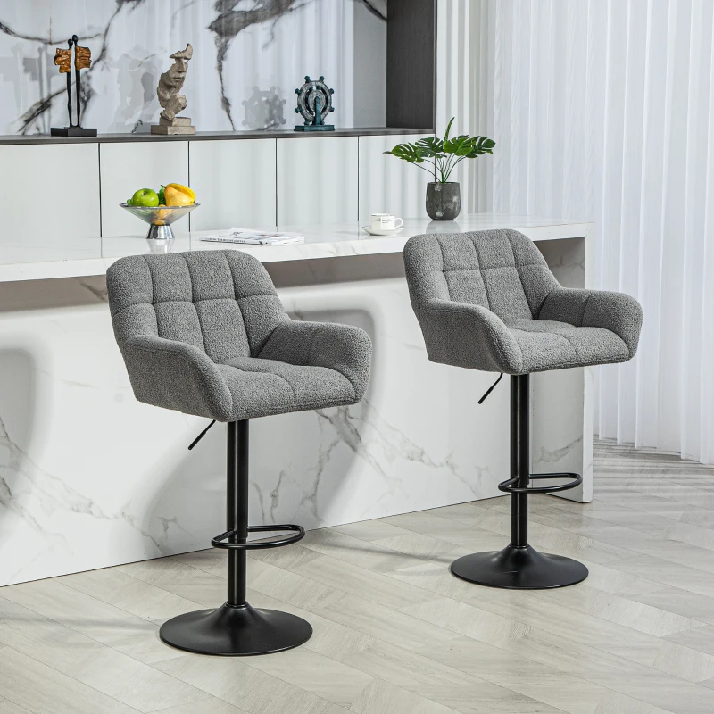 HOMCOM Swivel Barstools Set of 2 Adjustable Bar Stools with Footrest Armrests for Dining Room Grey