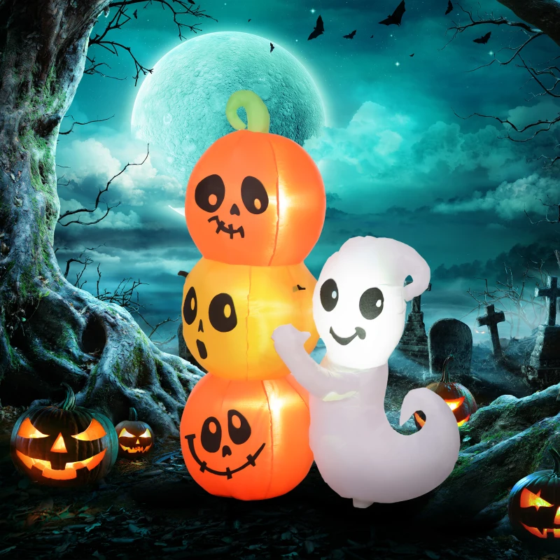 HOMCOM 5ft Inflatable Halloween Ghost and Pumpkin, Blow Up LED  Display for Garden Indoor Outdoor