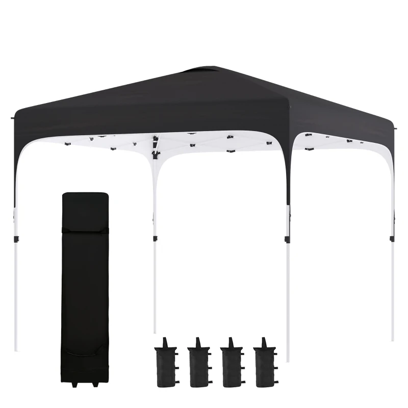 Outsunny 10' x 10' Pop Up Canopy Tent with Sand Bags, UPF 50+ Instant Sun Shelter, Tents for Parties, Height Adjustable, with Wheeled Carry Bag, for Outdoor, Garden, Black