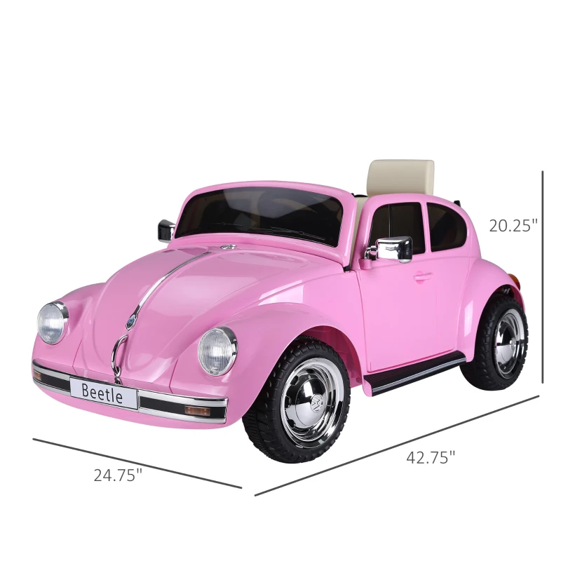 Aosom 6V Licensed Volkswagen Beetle Kids Electric Ride-On Car Battery Powered Motorized Vehicles W/ Remote Control,Horn Lights, MP3,Suspension,for 3-6 Years Old,Pink