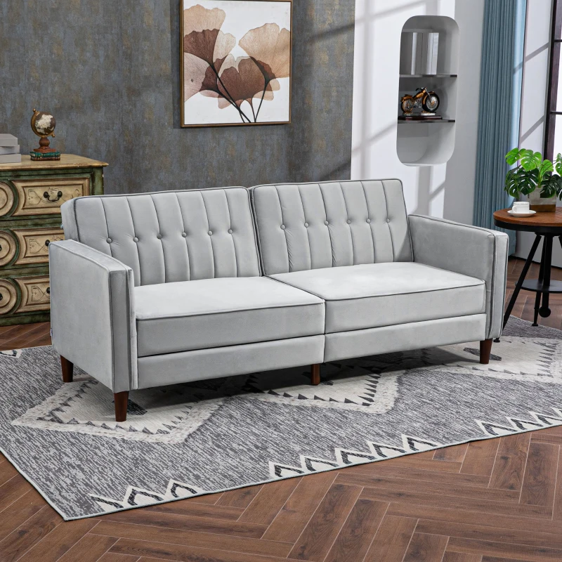 HOMCOM 3 Seater Sofa Bed with Reclining Split Back & Rubber Wood Legs, Light Gray