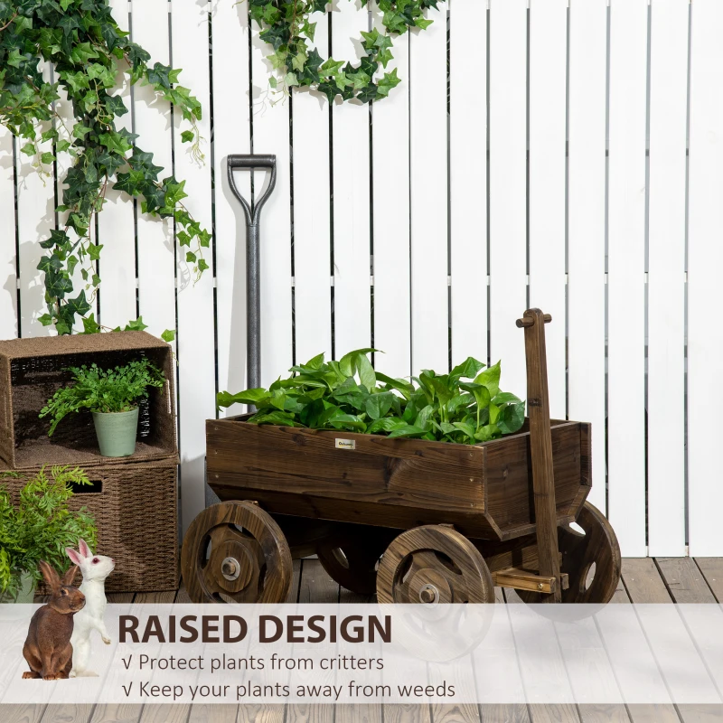 Outsunny Wooden Raised Garden Bed, Flower Cart w/ Wheels, Planters for Outdoor Plants, Backyard, Patio, Deck, Garden Decor