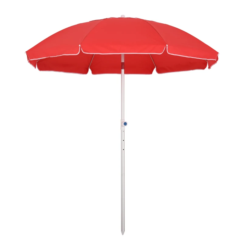 Outsunny Arc. 6.4ft Beach Umbrella with Aluminum Pole Pointed Design Adjustable Tilt Carry Bag for Outdoor Patio Red