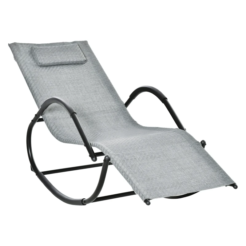 Outsunny Zero Gravity Rocking Lounge Chair, Patio Rocker w/ Removable Pillow, Recliner Seat for Indoor & Outdoor, Breathable Texteline, Grey