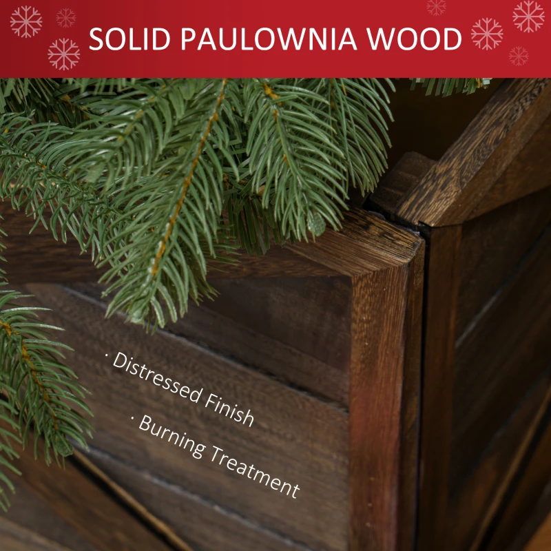 HOMCOM 24" Farmhouse Christmas Tree Base Cover Wooden Christmas Tree Collar Box Home Decoration, Dark Distressed Wood Finish