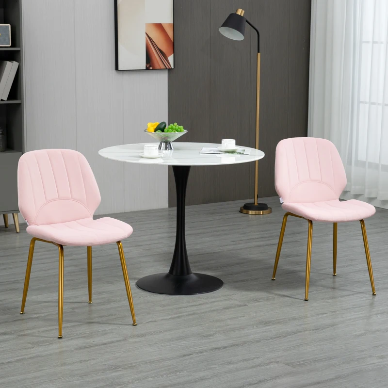 HOMCOM Modern Dining Chairs Set of 2, Upholstered Dining Room Chairs with Backrest, Padded Seat and Steel Legs, Pink