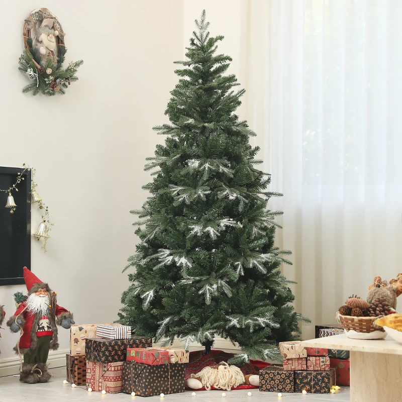 HOMCOM 6ft Flocked Christmas Tree, Artificial Christmas Tree with 850 Branch Tips, Metal Base, Automatic Open, Green