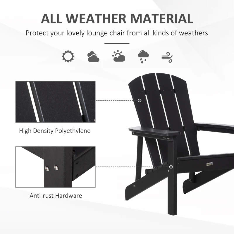 Outsunny Adirondack Chair, HDPE Fire Pit Chair, Weather Resistant Outdoor Chair for Patio, Garden, Backyard, Lawn, Black