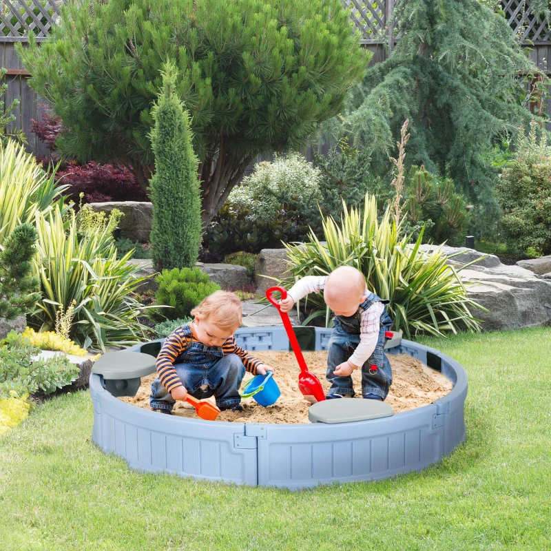 Outsunny Kids Outdoor Sandbox with Cover, Bottom Fabric Liner, for 3-12 Years, Light Blue
