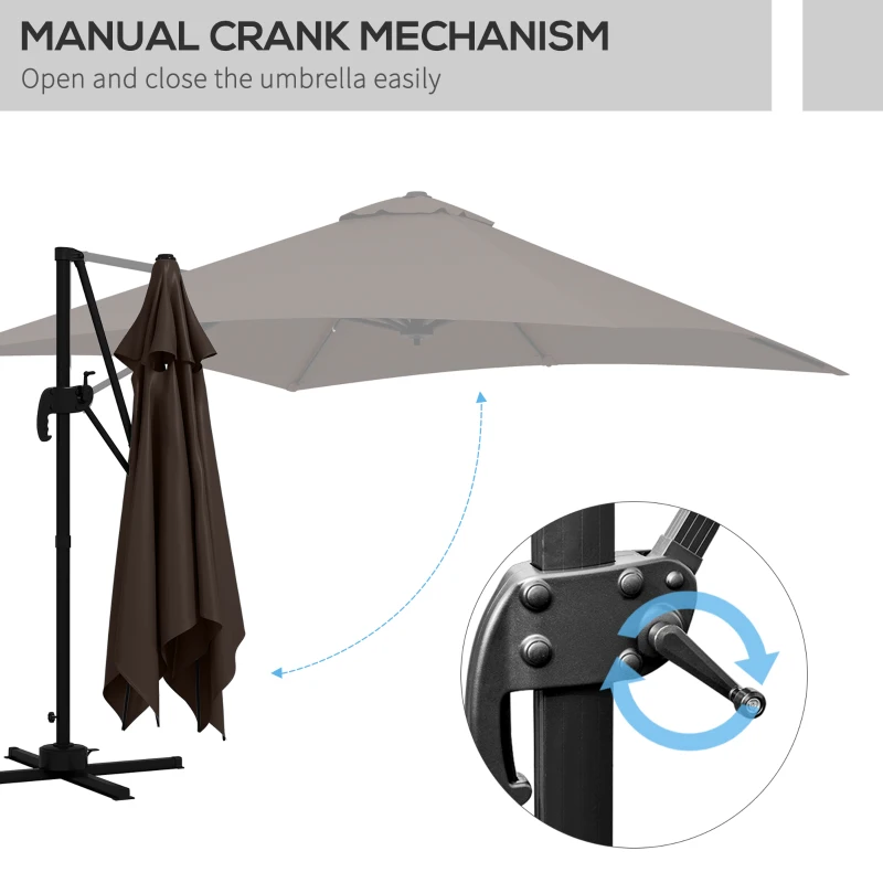 Outsunny 10x10ft Cantilever Umbrella Rotatable Square Market Parasol, 4 Adjustable Angle for Outdoor Backyard Patio Coffee