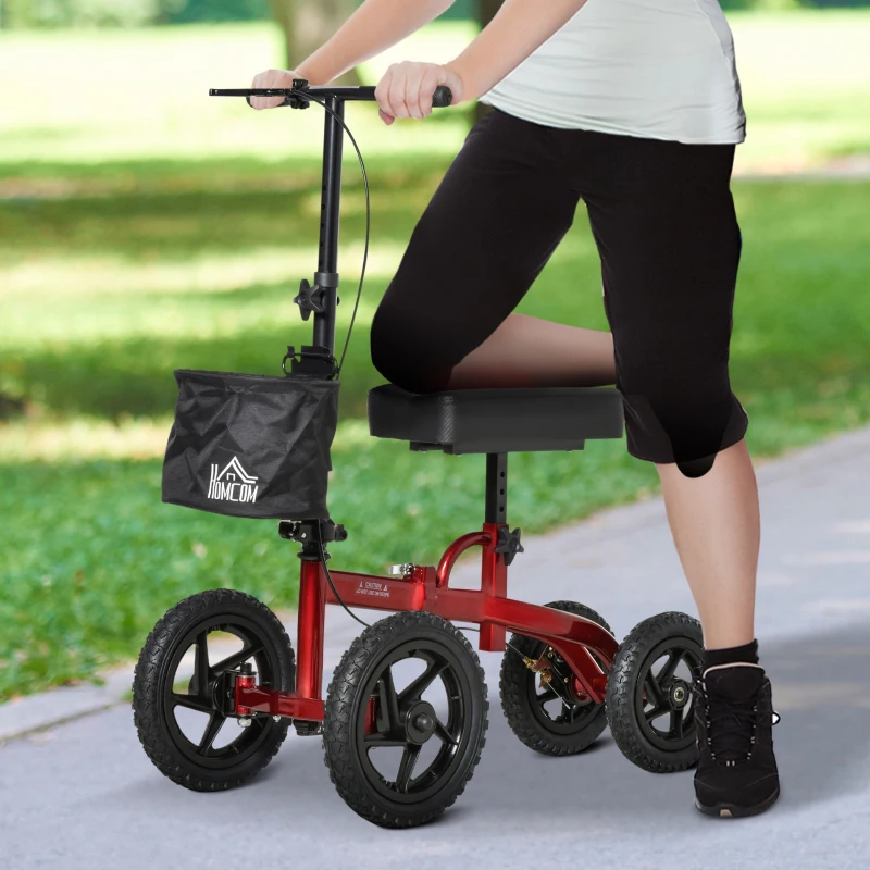 HOMCOM Foldable Medical Knee Walker Scooter for Injured Leg Red