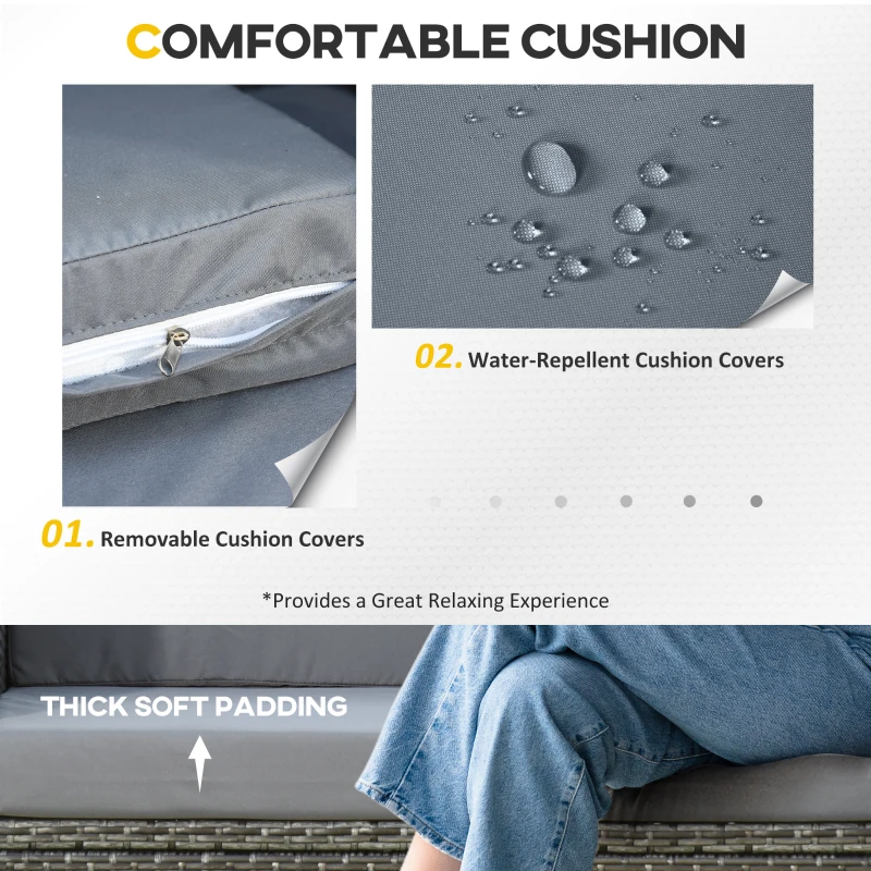 Outsunny 2 Seat Patio Loveseat Deluxe Wicker Sofa Chair Outdoor Rattan Furniture Couch All Weather with Cushion for Balcony, Deck, Garden and Poolside, Grey