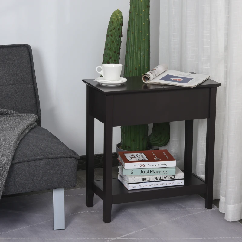 HOMCOM End Table, Narrow Side Table with Flip Top, Storage Cabinet, Bottom Shelf for Living Room, Dark Coffee