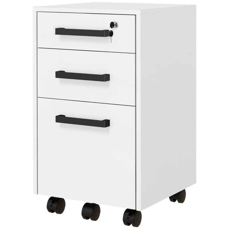 HOMCOM Lockable Vertical File Cabinet with Lock, 3 Drawer Filing Cabinet with Hanging Bars for Letter and A4 Size, White