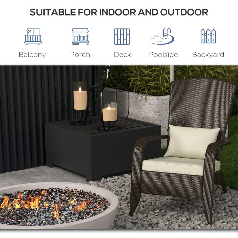 Outsunny Patio Wicker Adirondack Chair, Outdoor Rattan Muskoka Chair with Cushions for Patio, Garden, Backyard Khaki