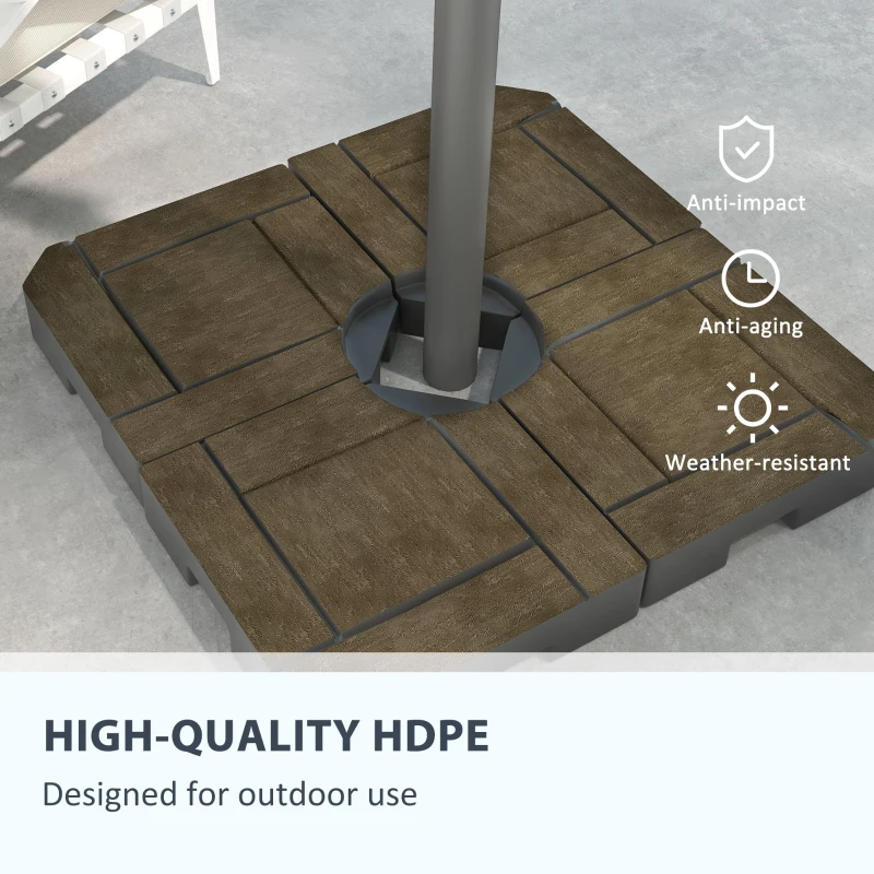Outsunny Offset Umbrella Base Weight Set, Fillable Outdoor Umbrella Weights, 175 lb. with Water or 230 lb. with Sand, Brown