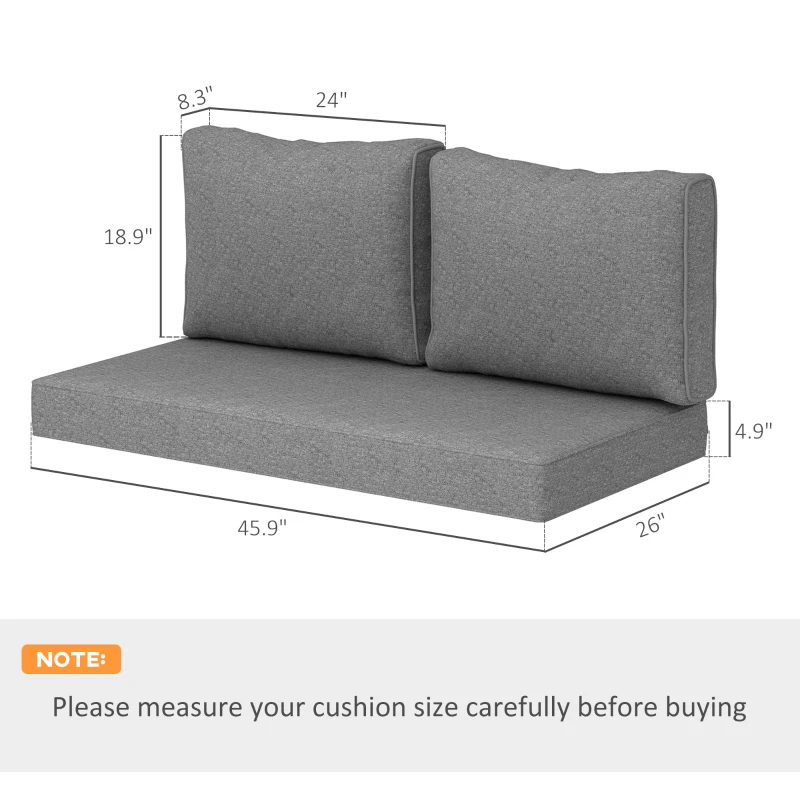 Outsunny 2 Seat Patio Furniture Cushions, 46x26x5 in, Thick Outdoor Loveseat Cushion Set with Removable Cover, Fade-Resistant Replacement Cushions for Outdoor Furniture, Couch, Bench, Swing, Gray