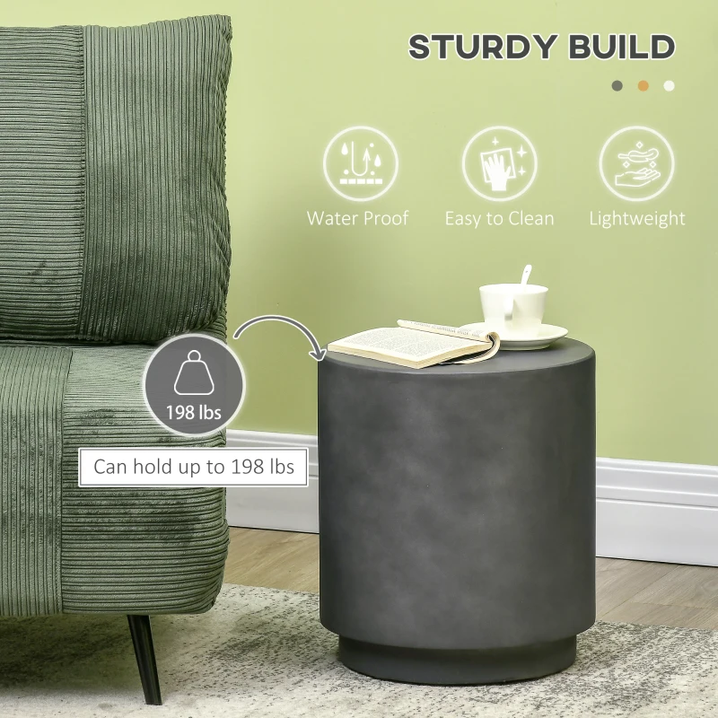 HOMCOM Lightweight Accent Table with Concrete Finish Round Side Table, Dark Gray