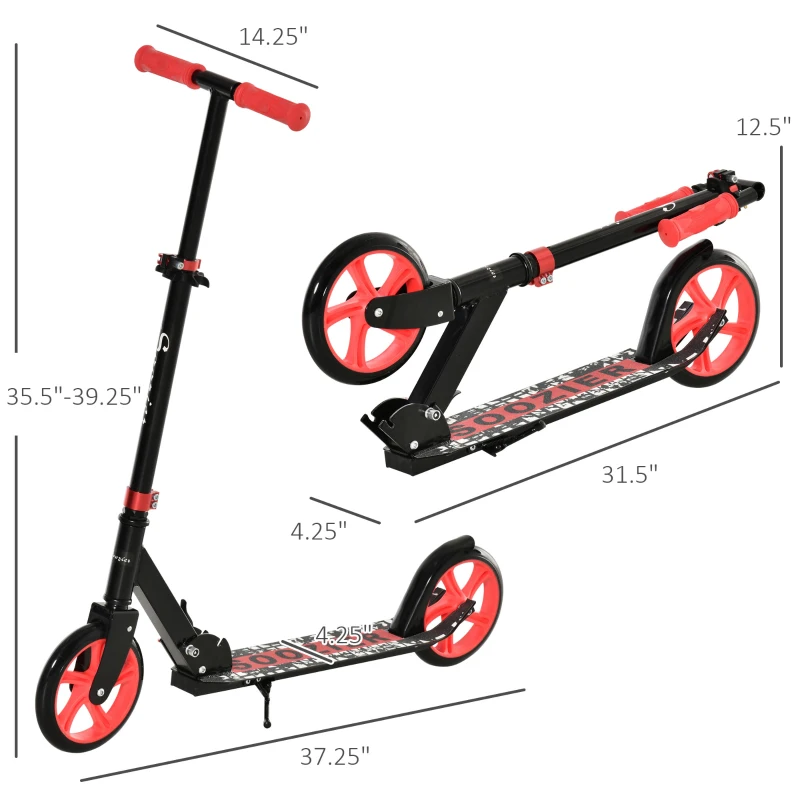 Soozier Kick Scooter for 12 Years and Up, Folding Scooter with Height Adjustable Handlebar, Big Wheels and Rear Wheel Brake
