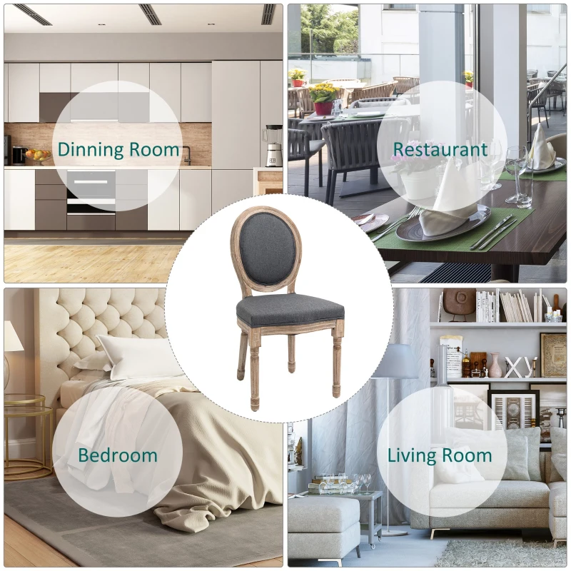 HOMCOM Vintage Armless Dining Chairs Set of 4, French Chic Side Chairs with Curved Backrest and Linen Upholstery for Kitchen, or Living Room, Grey