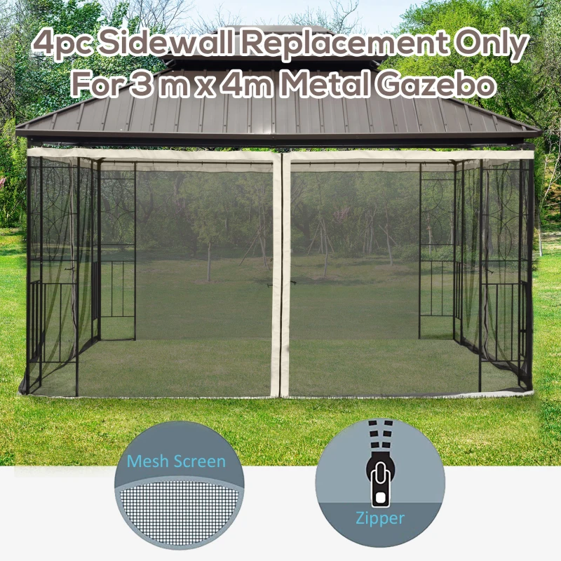 Outsunny Replacement Mosquito Netting for Gazebo 10' x 13' Black Screen Walls for Canopy with Zippers for Parties and Outdoor Activities, Cream White