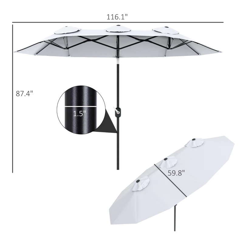 Outsunny Double Sided Patio Umbrella, 9.5' Large Outdoor Market Umbrella with Push Button Tilt and Crank, 3 Air Vents and 12 Ribs, for Garden, Deck, Pool, White(m-3)