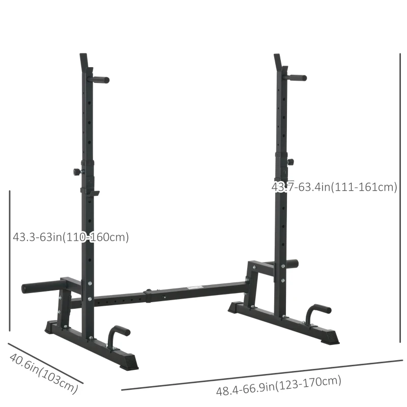 Soozier Multi-Function Barbell Squat Rack Stand, Heavy-Duty Strength Training Dumbbell Rack, Height Adjustable Weight Lifting Bench Press Dip Station for Home, Gym, Black