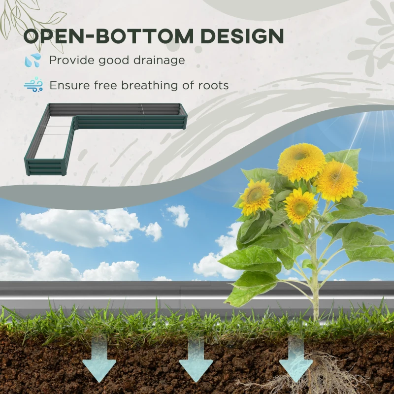 Outsunny Galvanized Raised Garden Bed Steel Planter Box w/ Rods for Vegetables Flowers Herbs, 82" x 109" x 12", Green