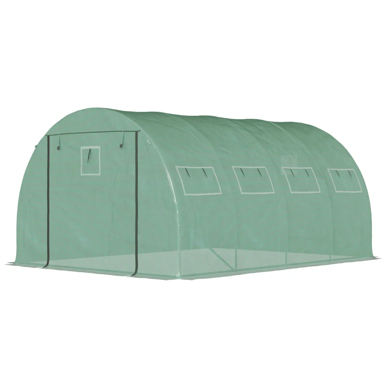 Outsunny 13' x 10' x 6.5' Walk-in Tunnel Greenhouse with 2 Zippered Mesh Doors & 10 Mesh Windows, Upgraded Gardening Plant Hot House with Galvanized Steel Hoops, Green
