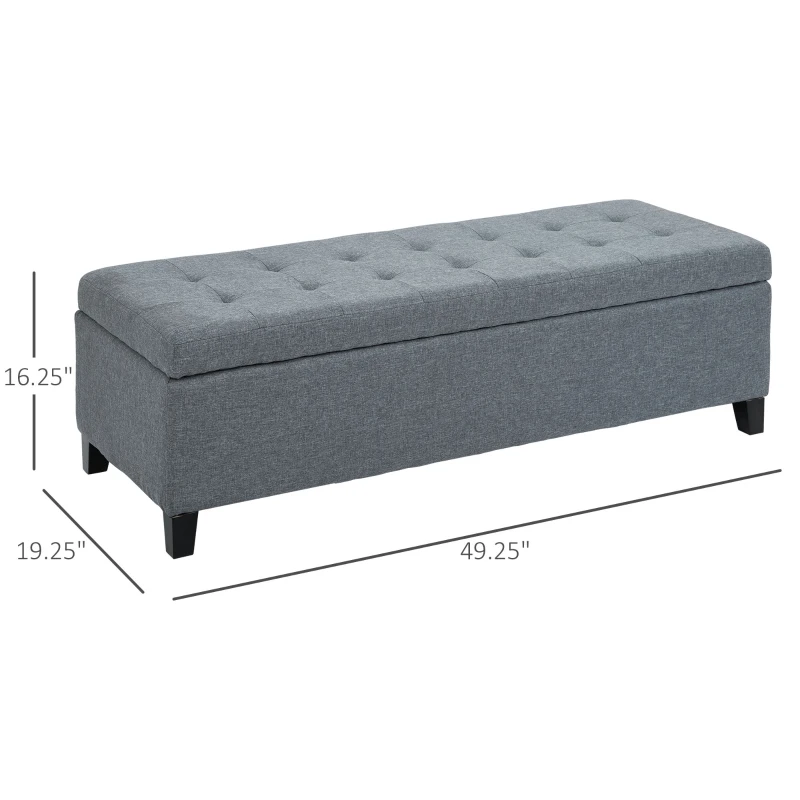 HOMCOM Rectangular Entry Bench, Tufted Upholstered Linen Fabric Wood Feet Storage Ottoman Bench, Grey