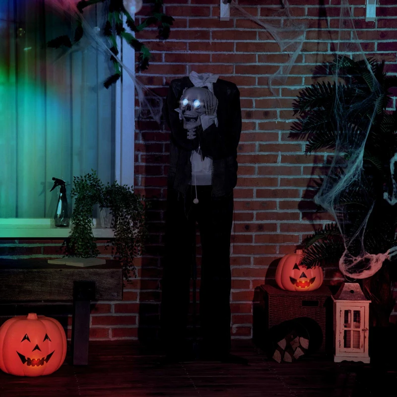 Outsunny 57" Life Size Outdoor Halloween Decorations Hanging Talking Skeleton Ghost, Animated Prop Animatronic Decor with Sound and Motion Activated, Light Up Eyes, Laughter
