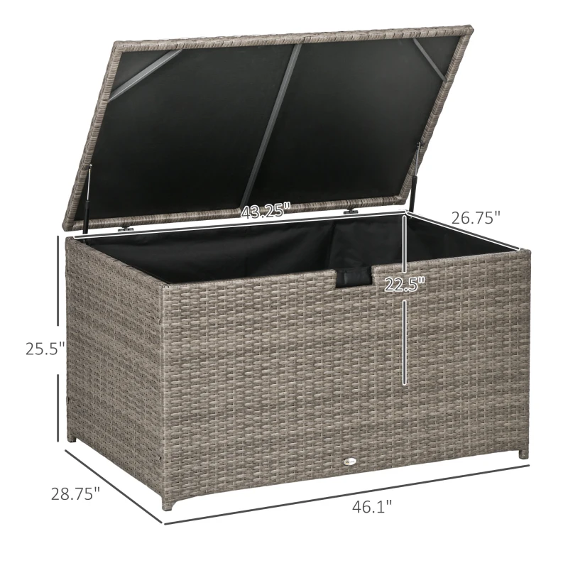 Outsunny 113 Gallon Outdoor Storage Box, Rattan Deck Box for Indoor, Patio Furniture Cushions, Pool Garden Tools, Gray
