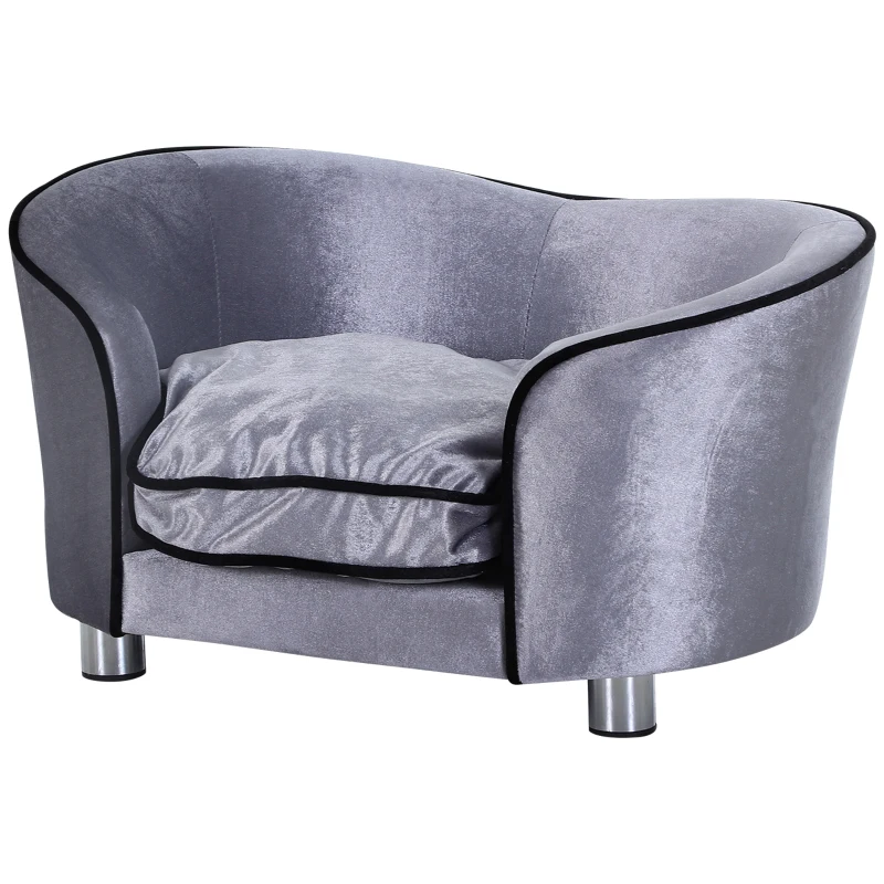 PawHut Pet Sofa Bed Dog Cat Cozy Puppy House Couch Furniture with Removable Cushion, Light Grey