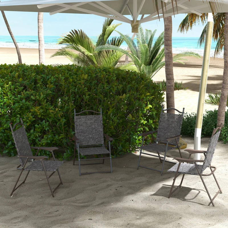 Outsunny 4 Pieces Folding Patio Camping Chairs Set, Sports Chairs for Adults with Armrest, Mesh Fabric Seat for Lawn