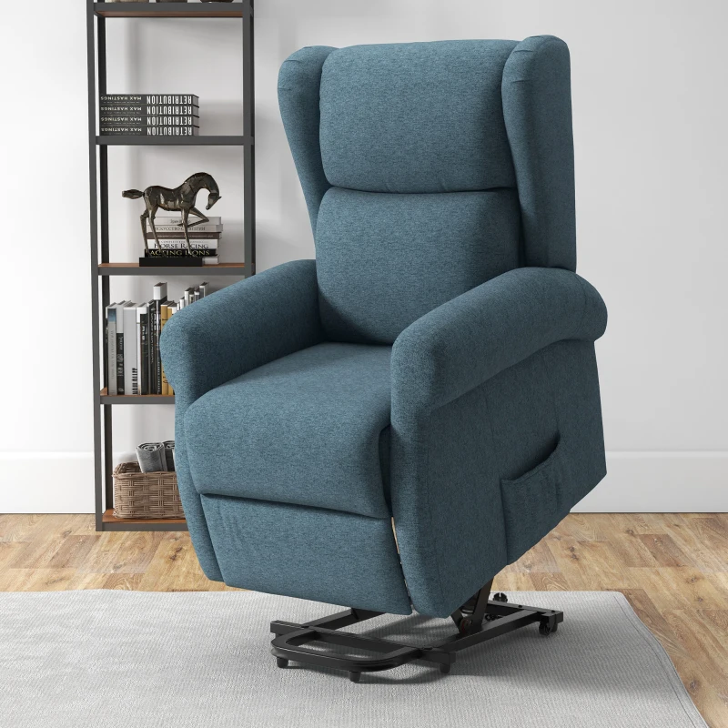 HOMCOM Wingback Lift Chair for Elderly, Power Chair Recliner with Footrest, Remote Control, Side Pockets, Blue