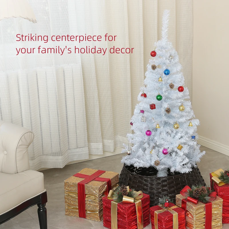 HOMCOM 4ft Decorated Christmas Tree, Artificial Christmas Tree with Ornaments for Holidays, Party, White
