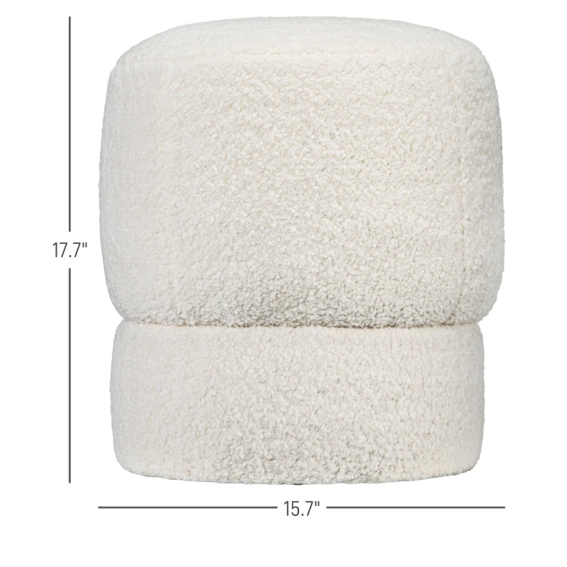 HOMCOM Round Ottoman, Upholstered Foot Stool, Teddy Fleece Fabric for Living Room, Entryway, White