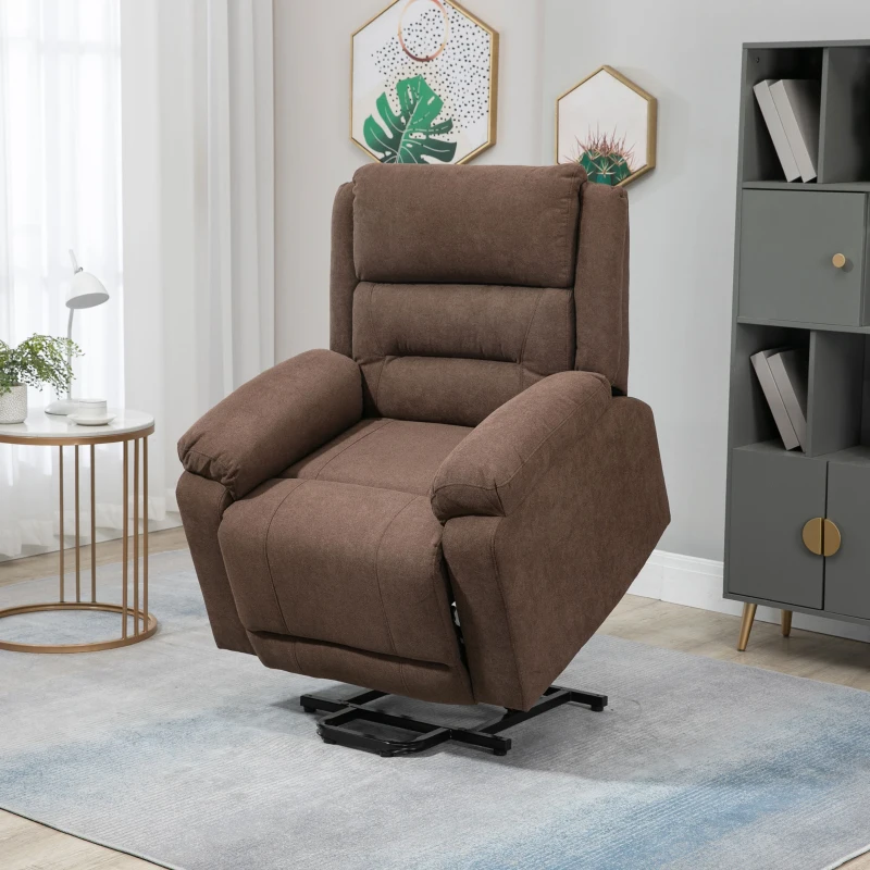 HOMCOM Electric Power Lift Chair for Elderly with Massage, Oversized Living Room Recliner with Remote Control, and Side Pockets, Brown