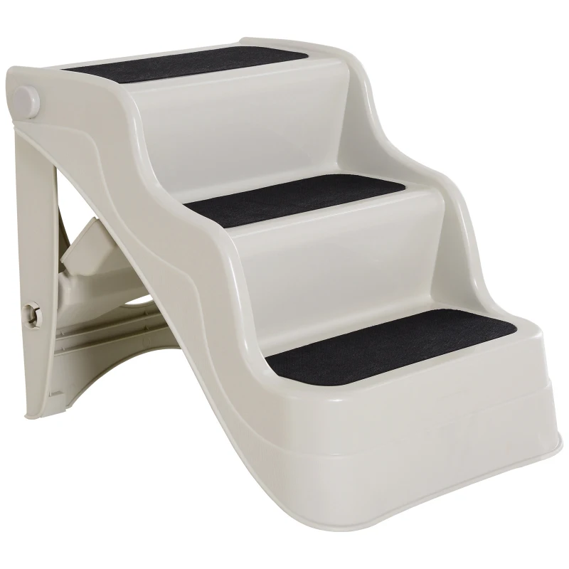 PawHut Pet Stairs Dogs and Cats Folding Ladder Puppy Portable 3 Steps Home Travel Using Cream