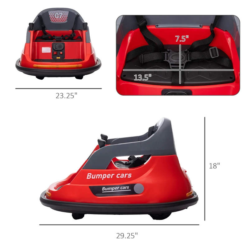 Aosom Bumper Car 12V 360° Rotation Electric Car for Kids, with Remote Control, Lights, Music, for 1.5-5 Years Old, Red