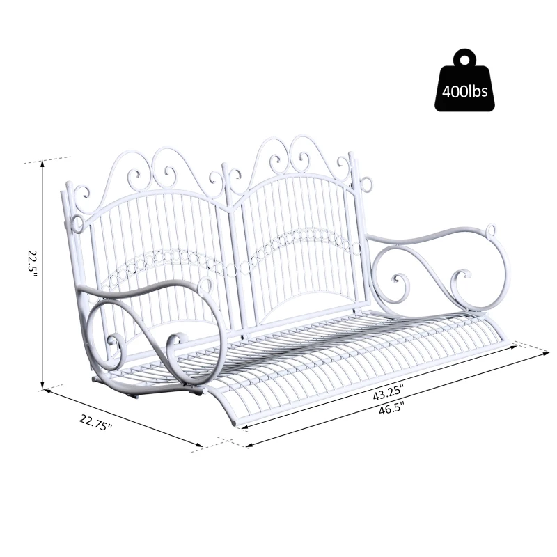 Outsunny Solid Metal 2 Seat Swing Chair Hanging Hammock Outdoor Garden White