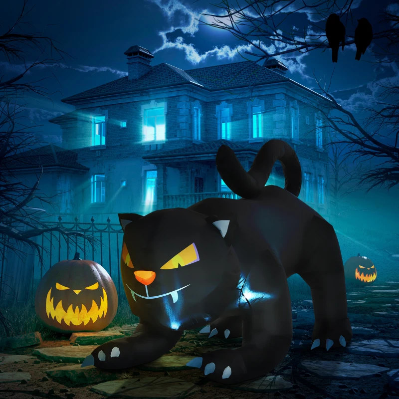 HOMCOM 6.2' Inflatable Halloween Black Cat, Blow Up Outdoor LED Yard Display, Waterproof