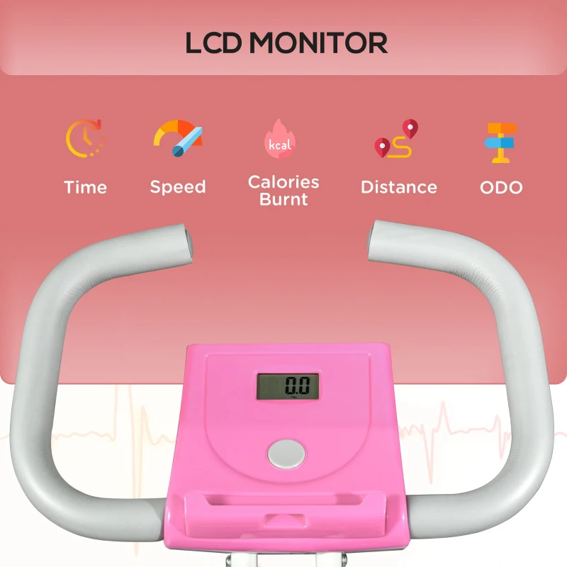 Soozier Foldable Exercise Bike Indoor Stationary Bike w/ 8-Level Magnetic Resistance LCD Screen Phone Holder for Home Gym Pink