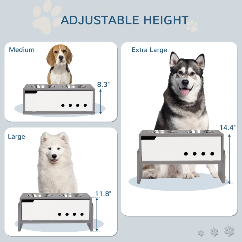 PawHut Elevated Dog Bowls, 3 Height Adjustable Raised Dog Bowls w/ Slow Feeder Mat, Stand, for Medium to Extra Large Dogs