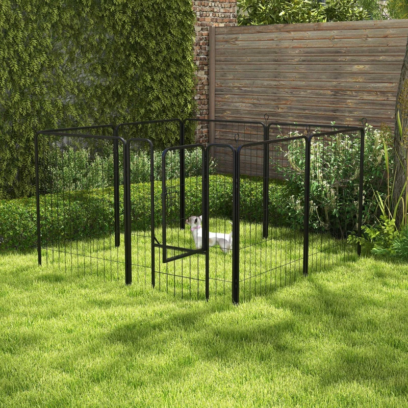 PawHut 8 Panel Pet Playpen Play Yard Fence Home DIY Heavy-Duty Metal Foldable Indoor Outdoor 39"H