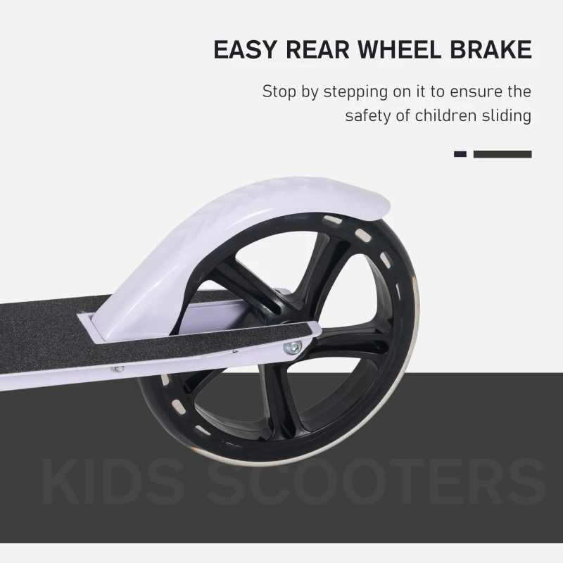 Aosom Kids Foldable Kick Scooter with Adjustable Height, Soft Textured Handles, Wide Deck, Brakes for Ages 7-14, 29.5" H - 39" H, White