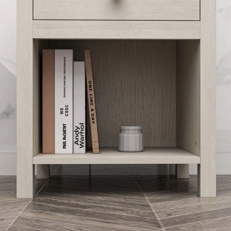 HOMCOM Bedside Table, Farmhouse Nightstand with with Drawer and Storage Shelf, Night Table for Bedroom, White