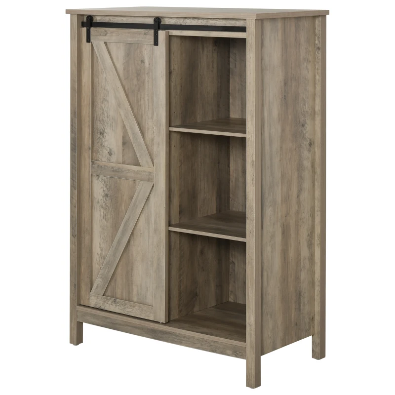 HOMCOM Accent Storage Cabinet, Sideboard, 3-Tier Kitchen Cabinet with Barn Door and Adjustable Shelf, Antique Gray