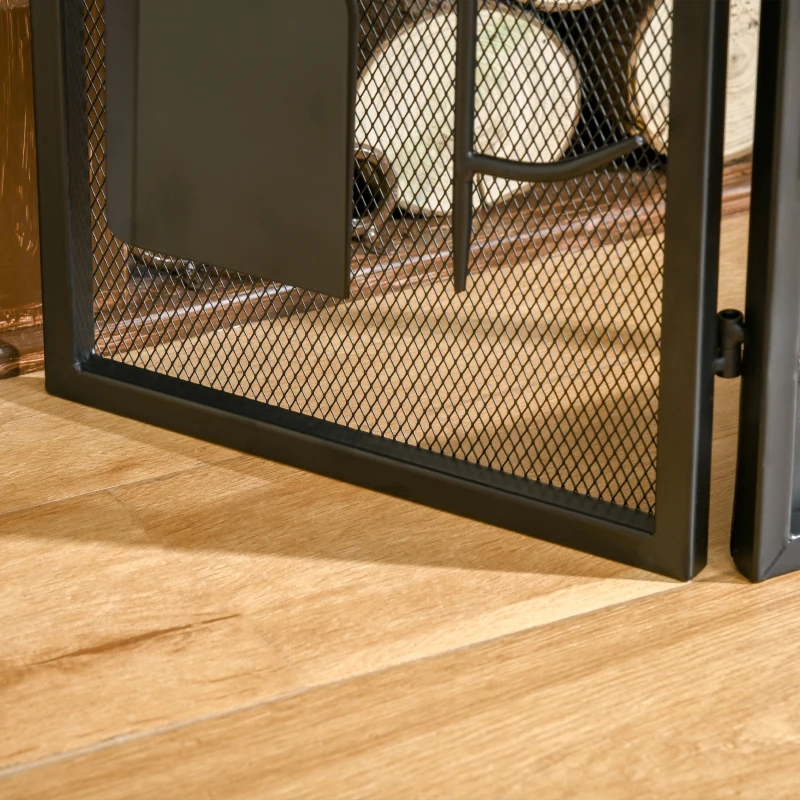 HOMCOM 3-Panel Folding Fireplace Screen with 2 Magnetic Doors and Fire Place Tools Set, Fire Spark Guard for Wood Burning, with Brush, Shovel, Poker, Firewood Tongs, 48" x 0.75", Black