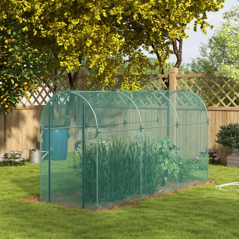 Outsunny Galvanized Steel Crop Cage, Plant Protection Tent with Zippered Door, 4' x 12', Green